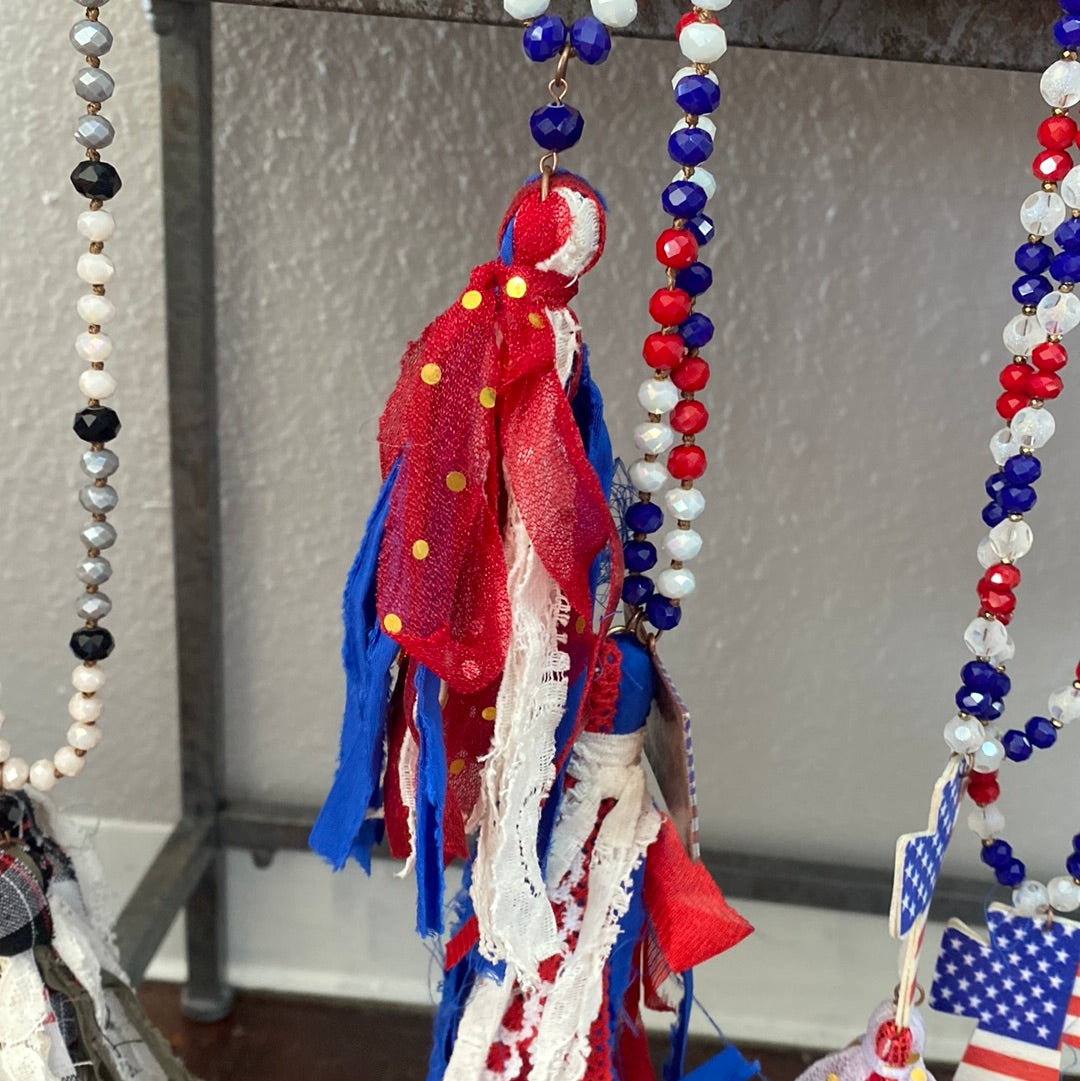 Red white and blue tassel necklace